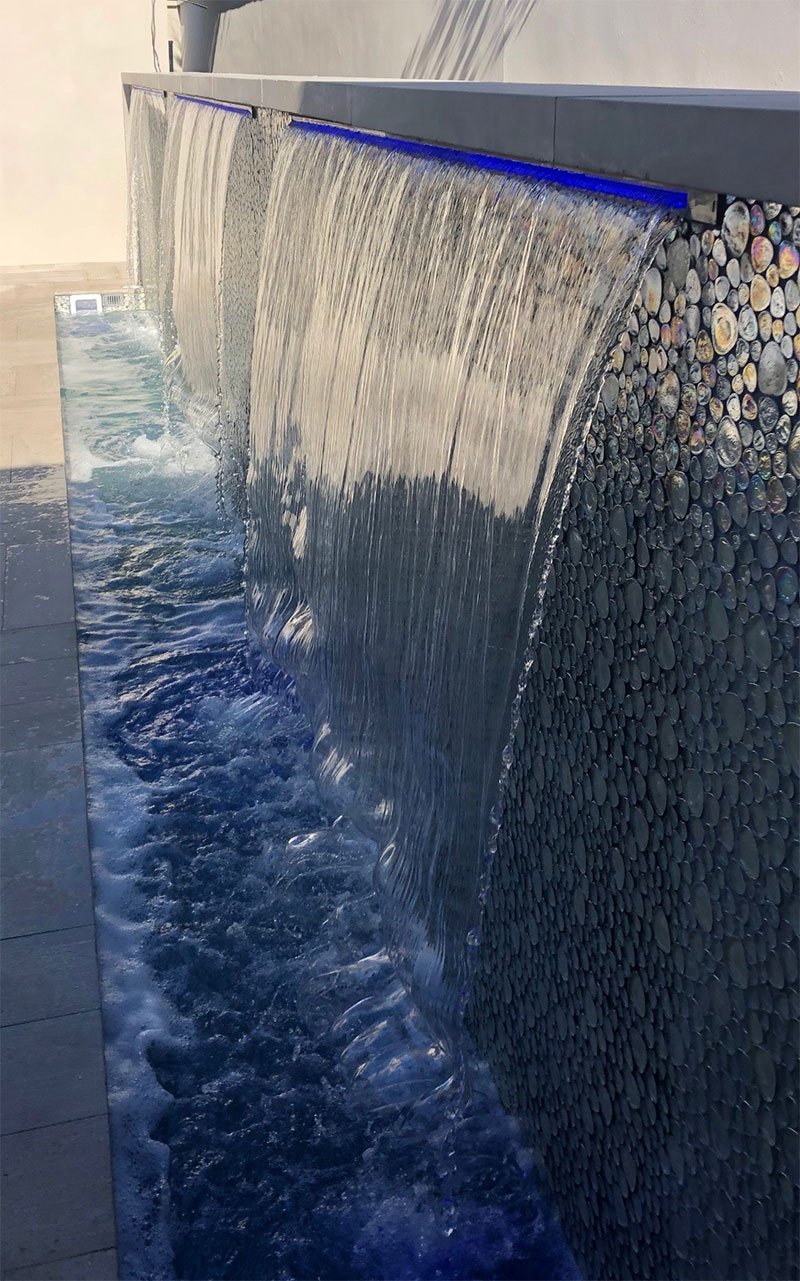 Waterfall and water basin with LED lights