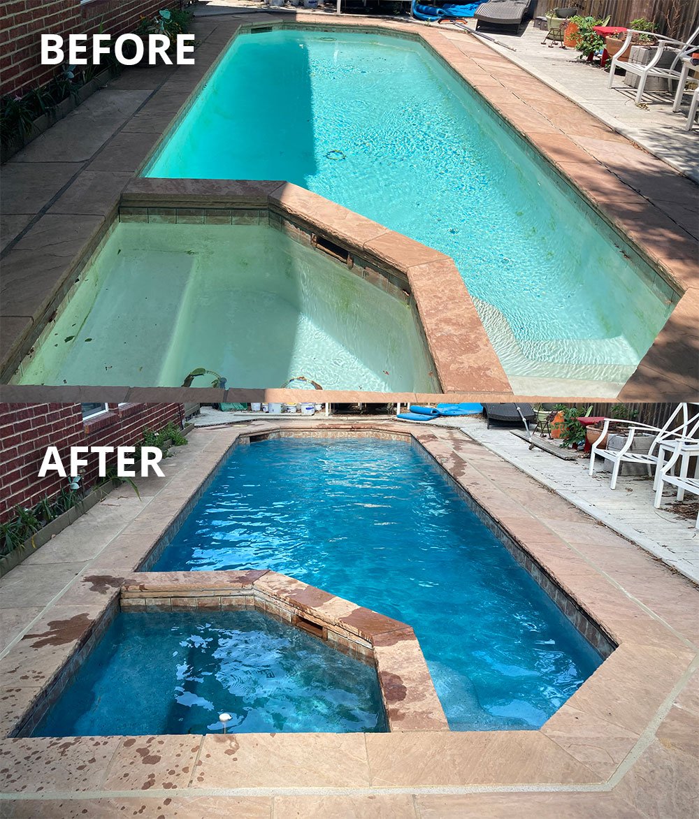 Before & After: Touch of Glass Aqua White pebble pool finish