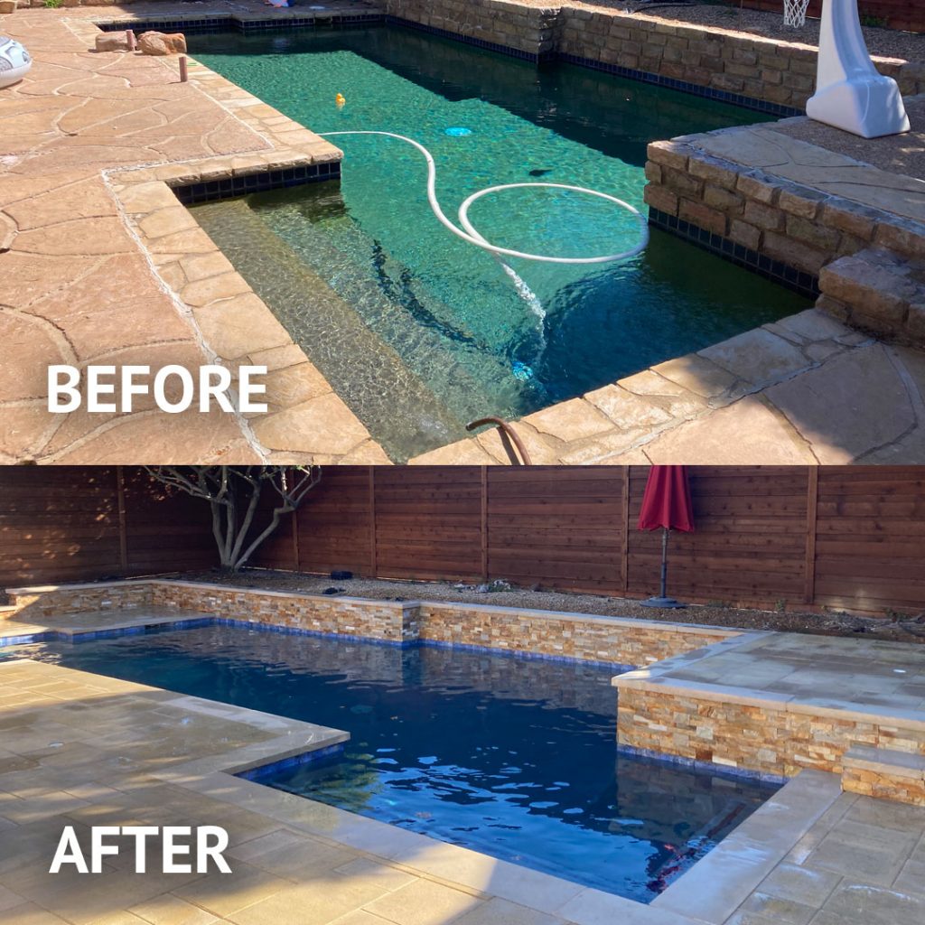 Before and after pool remodel and replaster